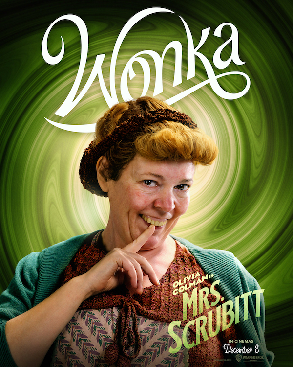 Olivia Colman as Mrs. Scrubit in Wonka movie