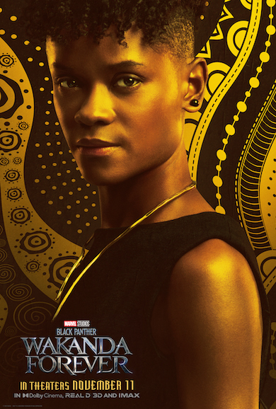 Letitia Wright as Shuri on Black Panther: Wakanda Forever movie poster