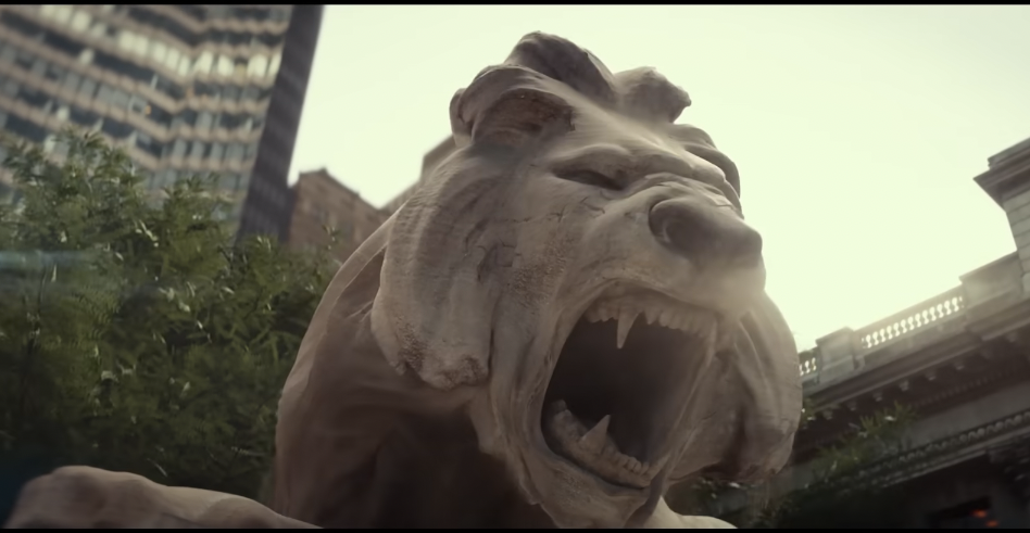 Library lions in Ghostbusters: Frozen Empire trailer