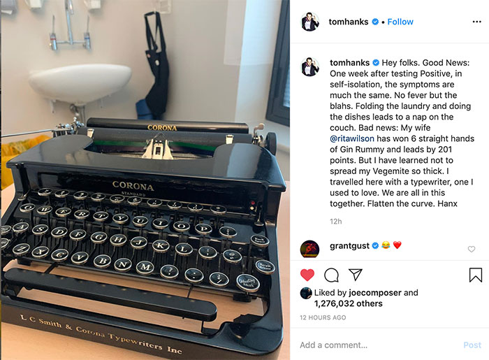Tom Hanks shares Coronavirus story on Instagram